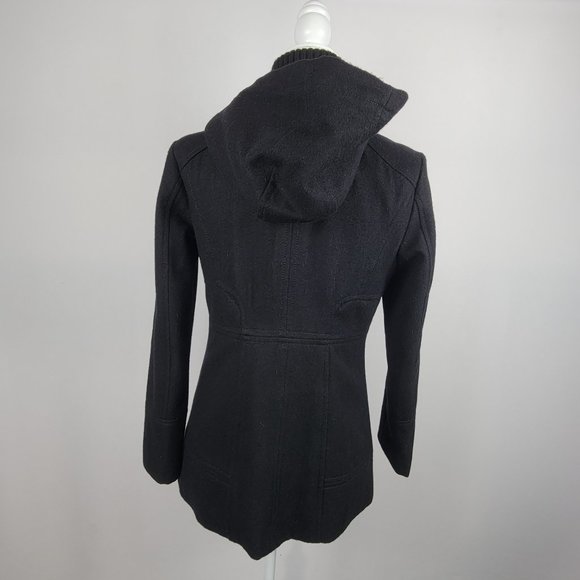 GUESS Wool Jacket S  Black Long Sleeve Zip/Toggle/Snap Closure Removable Hood - Picture 4 of 10
